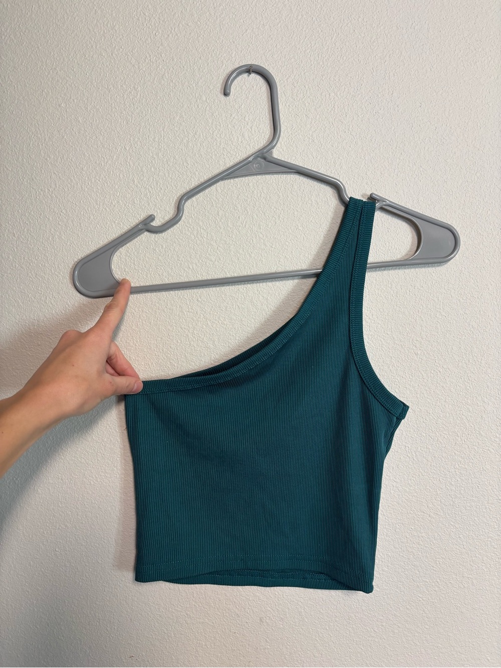 SHEIN Teal One-Shoulder Ribbed Crop Top